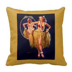 Vintage Gil Elvgren Hula Hawaiian Pin UP Girl Pillows