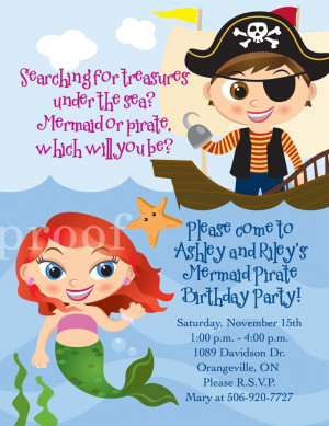 Birthday Invitations Mermaid Pirate Party picture