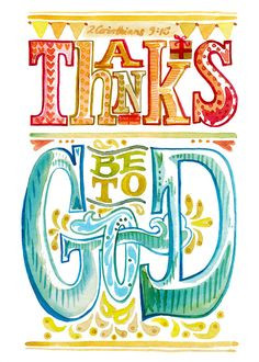 Thanks Be to God 5x7 print of watercolor writing by WatercolorDevo