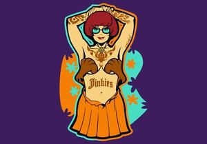 ... shirt JINKIES Mens LARGE tee Velma Welma Scooby Doo Mystery Inc