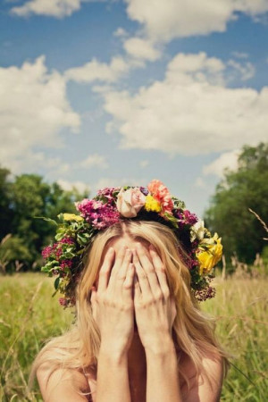 flower, flower crown, girl, hipster, landscape, pink, summer