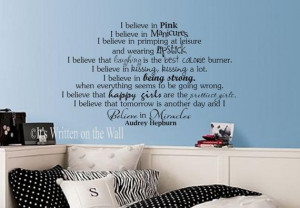 Audrey Hepburn Quote I Believe in Pink Vinyl Lettering Wall Saying ...