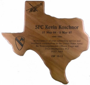 Texas Shape Walnut Laser Engraved Plaque Army Recognition Plaques
