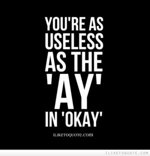 You're as useless as the 'ay' in 'okay'.