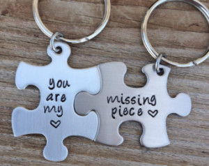 Puzzle piece keychain set you are my missing piece hand stamped ...