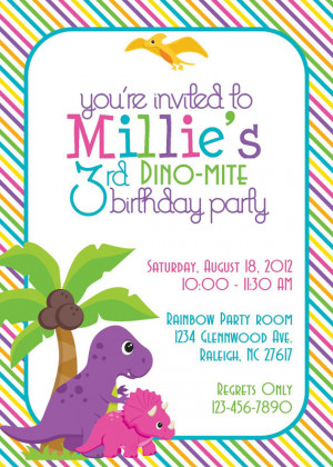 Dino-Mite Dinosaur Birthday Party 5x7 Invitation- Girl DIY Printable