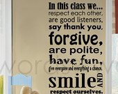... Room Rules. School classroom quote wall decal. Learning wall decal