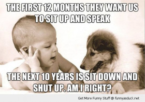 baby speaking dog animal talking sit up speak sit down shut up an ...