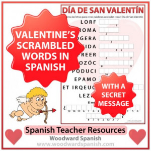 Valentine’s Day Scrambled Words in Spanish with a secret message to ...