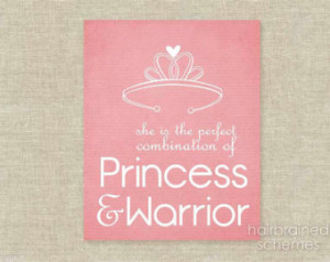 Princess Warrior Art Print Pink Little Girl Nursery Typography Poster