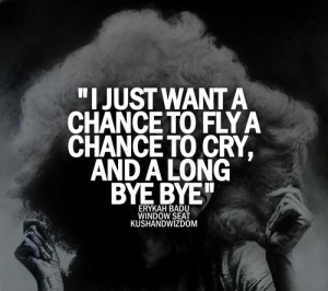 just want a chance to fly A chance to cry, and a long bye bye.
