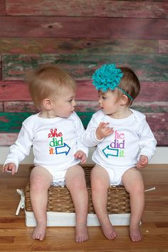 ... etsy embroidered t shirt saying he did it or she did it twins shirts