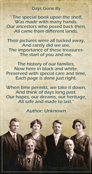 Days Gone By Poem about Family History