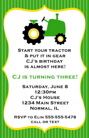 Shop our Store > Green Tractor Birthday Party Invitations