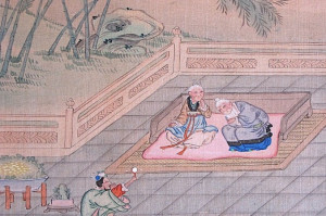 An illustration from a classic text of Confucian filial piety shows a ...