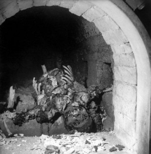 The remains of an incinerated prisoner inside a Buchenwald cremation ...