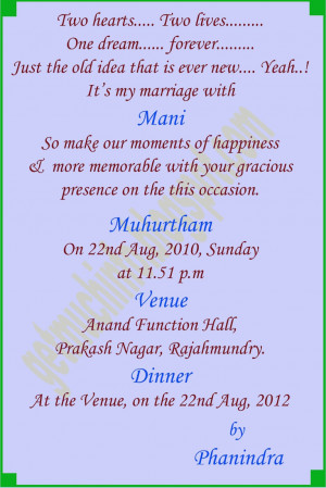 Indian / Hindu Marriage Invitation Card Matter in English