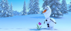 Olaf coming across the Saffron Crocus flower in the teaser trailer.