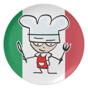 Italian flag plates with cute cartoon chef