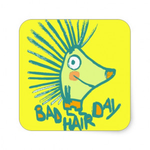 funny cartoon bad hair day square stickers