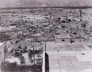 Hiroshima, after the first atomic bomb explosion. This view was taken ...