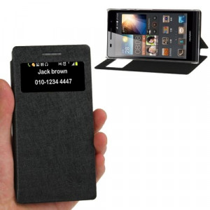 Home PU leren Huawei Ascend P6 bookcase hoesje met kijkvenster zwart