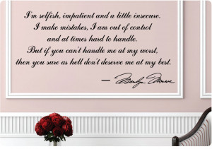 Marilyn Monroe I'm Selfish Impatient Insecure Wall Decal Sticker Quote ...