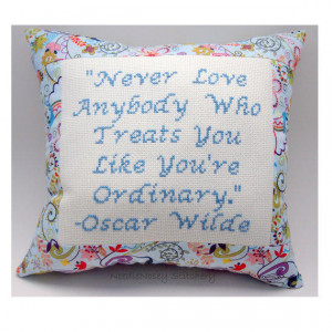 ... Stitch Pillow, Inspirational Quote, Blue Pillow, Oscar Wilde Quote