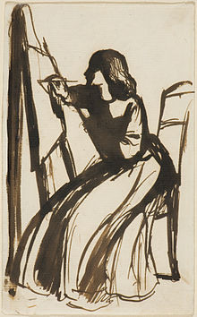 drawing by Rossetti of Siddal painting