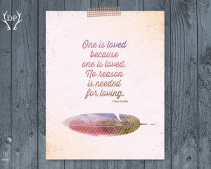 Feather love quote Paolo Coelho watercolor by DoradaPrintables, $5.00