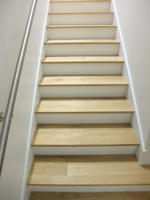 White Oak On Stairs with Painted Risers