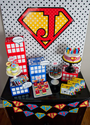 super hero birthday party cake table