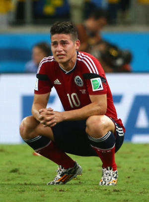 James Rodriguez James Rodriguez of Colombia reacts after being ...