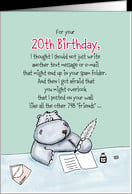 20th Birthday - Humorous, Whimsical Card with Hippo card - Product ...