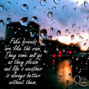 Fake friends are like the rain. They come and go as they please and ...