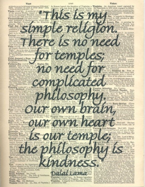 Dalai Lama This Is My Simple Religion Quote Wall Art Dictionary Art ...