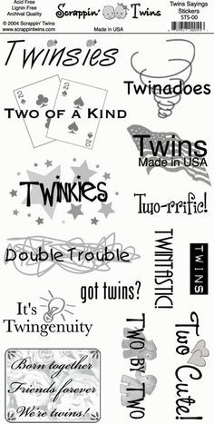 Twins Sayings Scrapbooking Sticker Sheet
