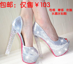 high heels rhinestone red sole shoes white gold wedding shoes open toe