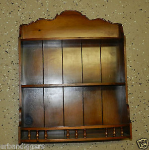 antique wooden tea cup curio cabinet plate saucer rack display shelf