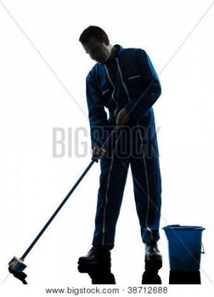 janitor cleaner cleaning silhouette in studio on white background