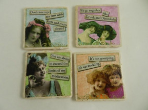 Stone Coasters Funny Retro Vintage Women by DesignsofFaithandJoy,