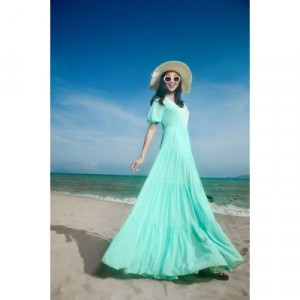 SOLD OUT Elegant long summer maxi dresses Aqua Blue dress with sleeves