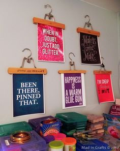craft quotes on hangers for craft room wall art. See the whole craft ...