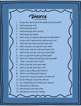 Question lists for counseling (divorce, feelings, coping, etc) wood be ...