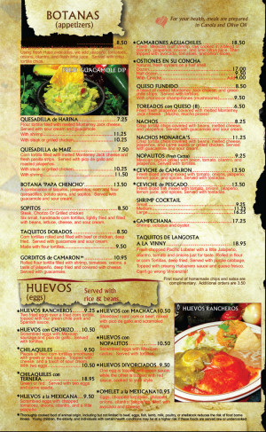 Mexican Food Appetizers Menu