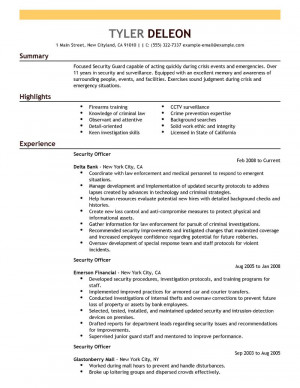 Security Officer Sample Resume Examples