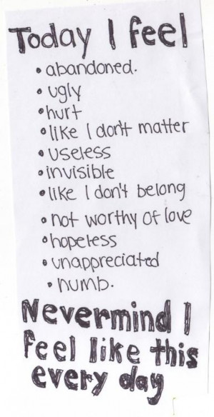 today I feel abandoned,ugly,hurt,like I dont matter,useless,invisible ...