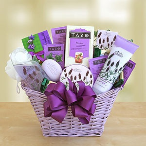Lavendar Tea and Spa gift basket, Tazo passion fruit tea, lavendar ...