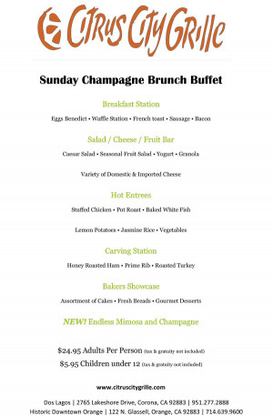 Main Menu Sunday Brunch Drinks