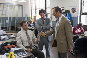 Will Ferrell, left, Mark Wahlberg, and Michael Keaton in a scene from ...